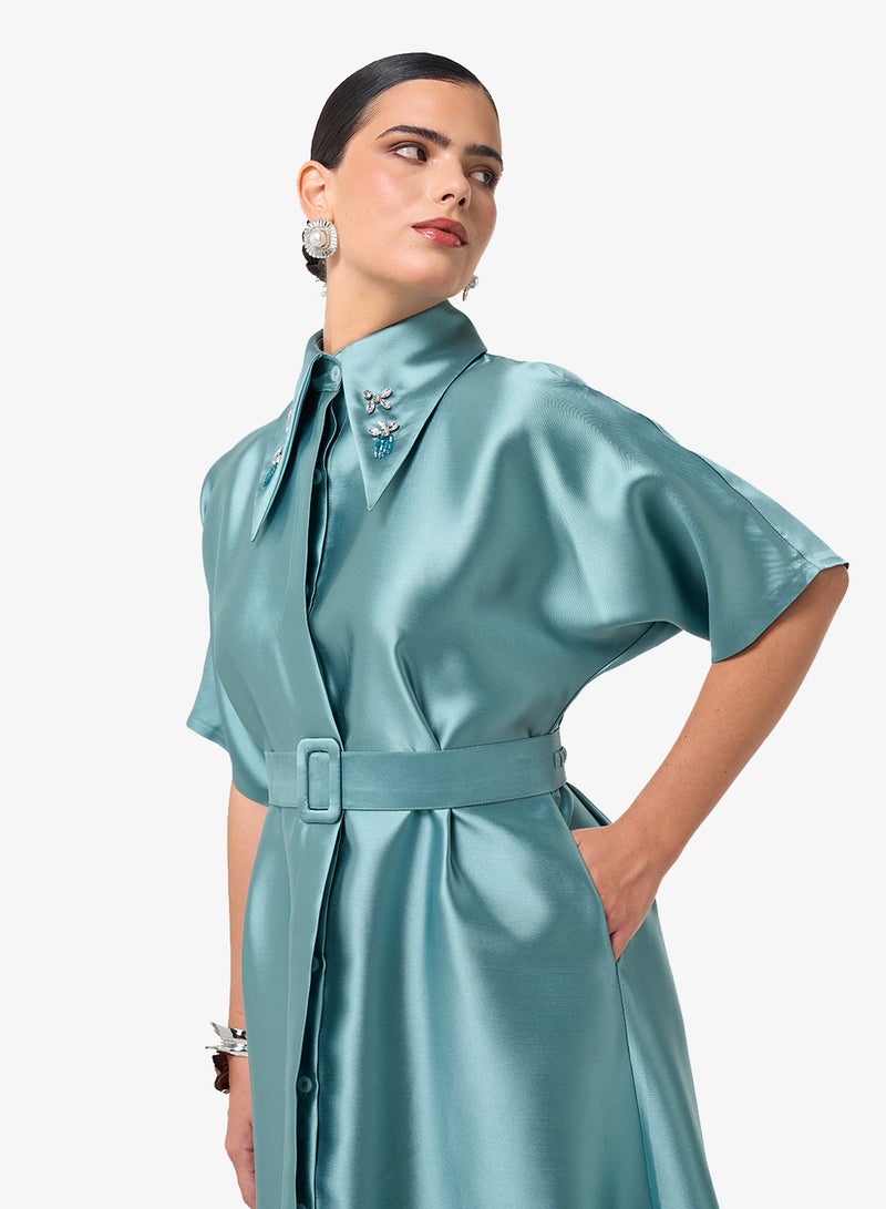 Threadz by Ajooni Button Detail Belted Midi Dress - Image 3