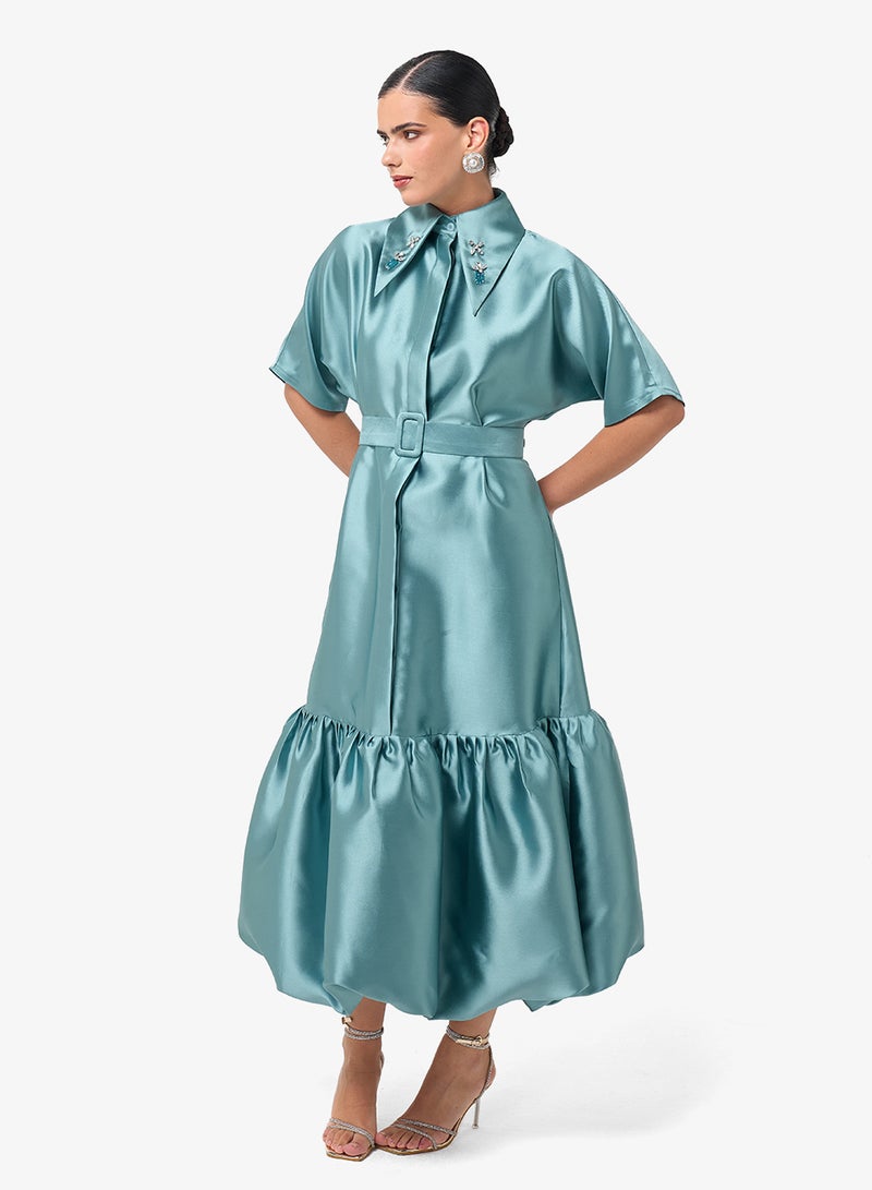 Threadz by Ajooni Button Detail Belted Midi Dress - Image 4