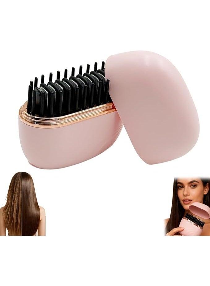 فرشاة تمليس الشعر الصغيرة من فور جلام، مشط تمليس الشعر اللاسلكي الصغير 2 في 1، غلاف مضاد للحروق، تحكم في درجة الحرارة بثلاث سرعات، مكواة تمليس صغيرة، فرشاة تمليس شعر خفيفة الوزن للسفر للنساء (وردي) - Image 1