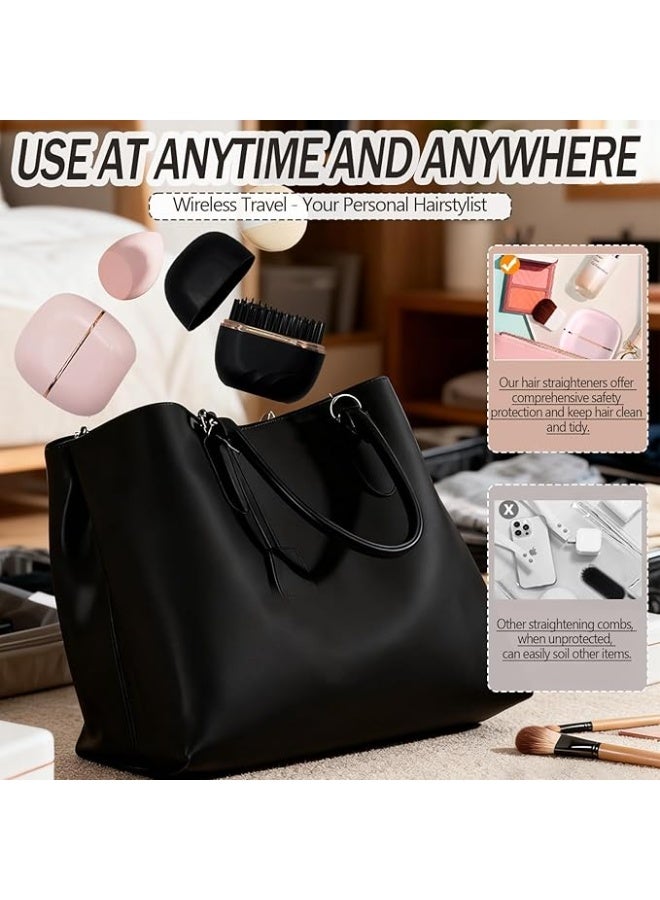 فرشاة تمليس الشعر الصغيرة من فور جلام، مشط تمليس الشعر اللاسلكي الصغير 2 في 1، غلاف مضاد للحروق، تحكم في درجة الحرارة بثلاث سرعات، مكواة تمليس صغيرة، فرشاة تمليس شعر خفيفة الوزن للسفر للنساء (وردي) - Image 5