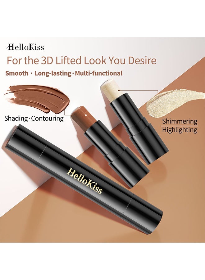 HelloKiss 2 in 1 Makeup Shading Stick and Face Highlighters Stick Double End Contour Stick Cream Contour Stick Makeup Bronzer Stick Face Makeup Wonder Stick Face Brightens and Shades Pencil 02 - Image 4