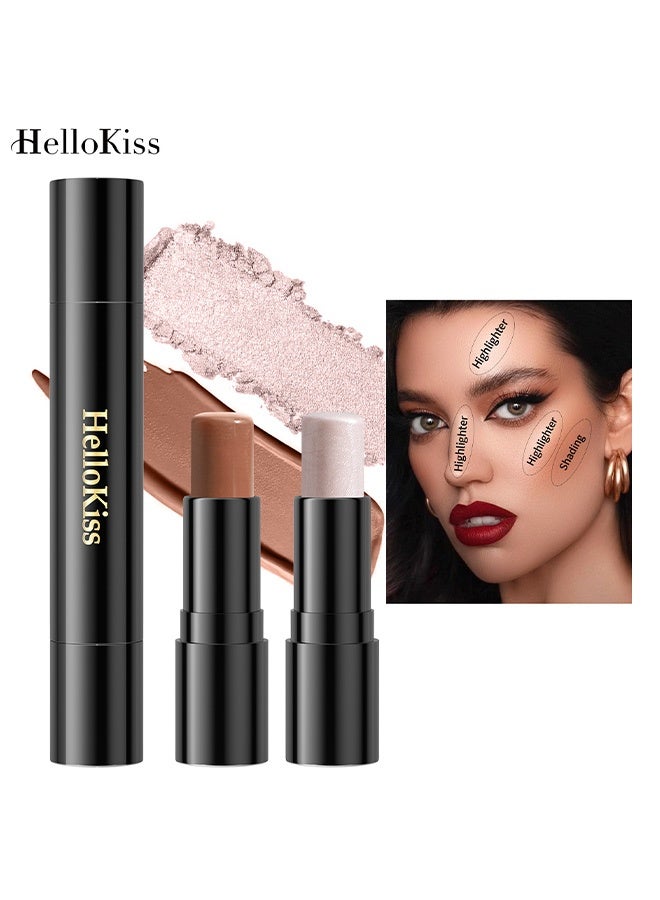 HelloKiss 2 in 1 Makeup Shading Stick and Face Highlighters Stick Double End Contour Stick Cream Contour Stick Makeup Bronzer Stick Face Makeup Wonder Stick Face Brightens and Shades Pencil 02 - Image 1