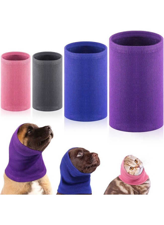 Saintrygo 4 Pcs 3 Size Snoods For Dogs Pet Dog Ear Wrap Cover Dog Sound Proof Ear Muffs For Dogs Barking And Bathing Warm Winter Dog Ear Scarf For Calming Pet(Gray, Pink, Blue, Purple)  - Image 1