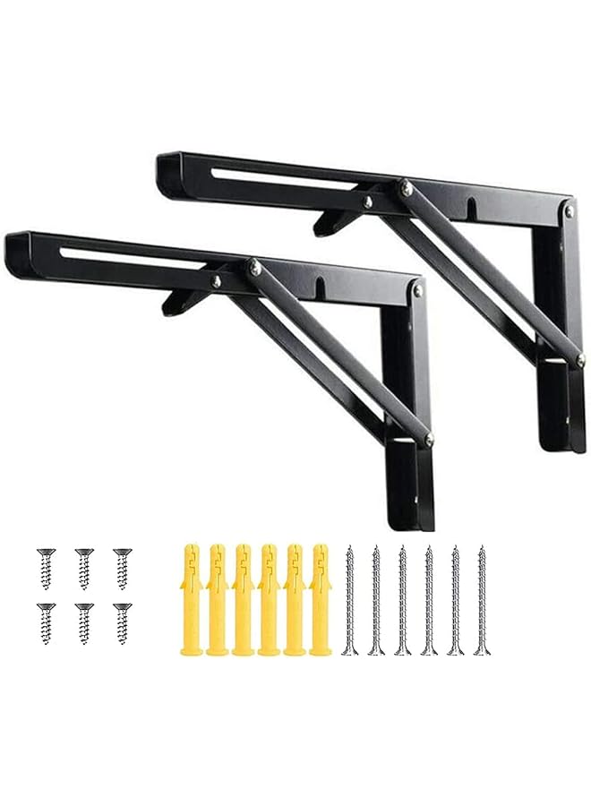 The Bros The Bros Folding Shelf Brackets,Pack of 2, 12in Triangle Bracket, Heavy Duty Stainless Steel,Wall Mounted Shelf Bracket Space Saving for Table Work Bench  - Image 1