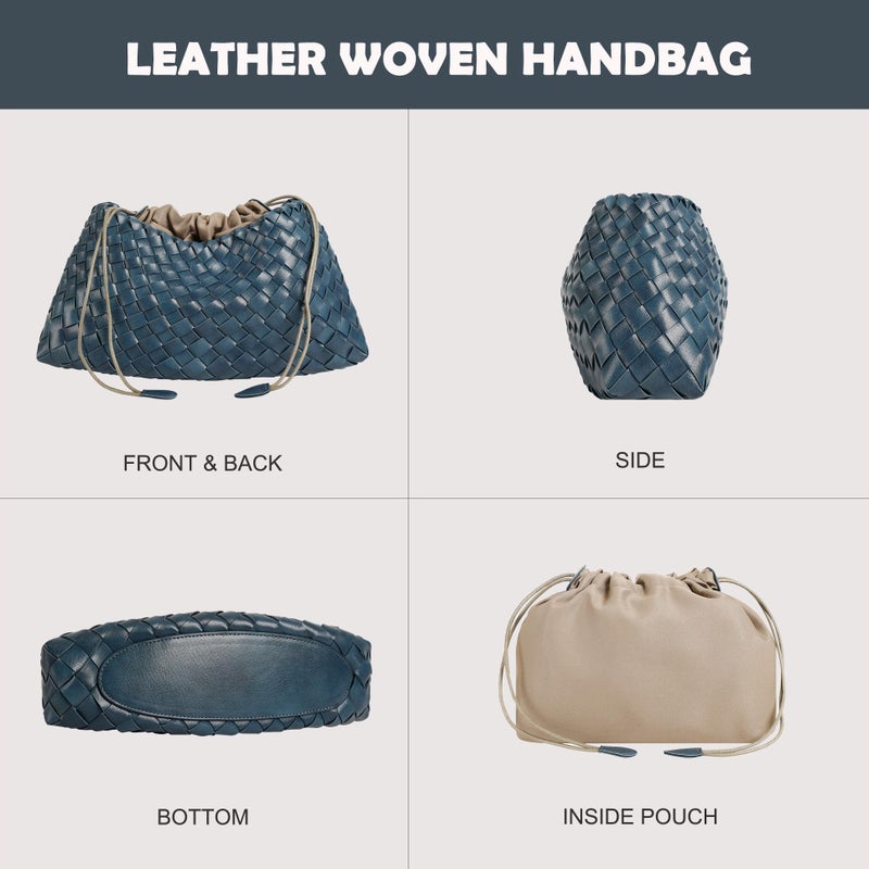 YLYYHH Leather Basket Woven Handbag, Vegan Leather Shoulder Cute Hobo Purse, Woven Underarm Bag with Purse, Blue - Image 5