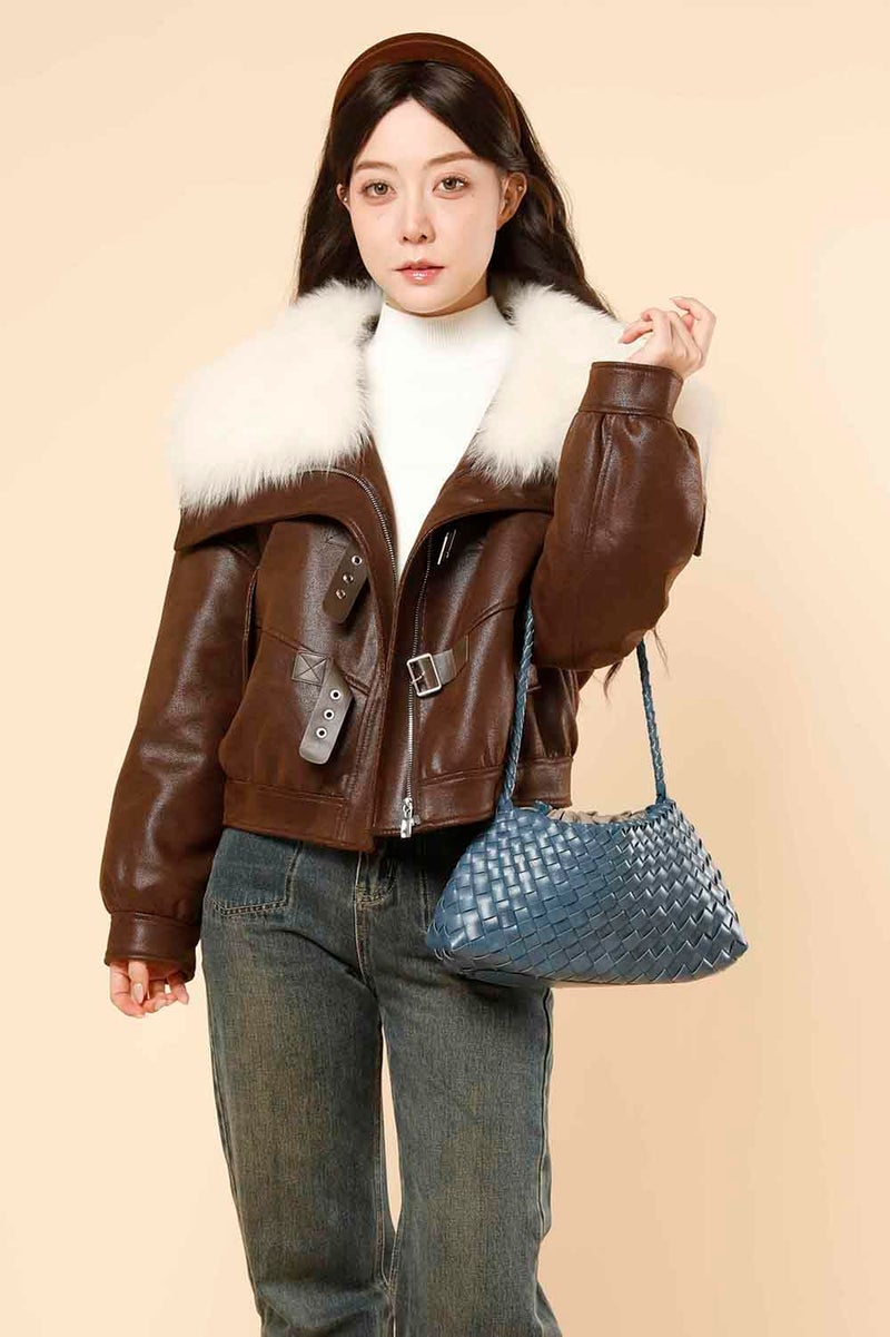 YLYYHH Leather Basket Woven Handbag, Vegan Leather Shoulder Cute Hobo Purse, Woven Underarm Bag with Purse, Blue - Image 2