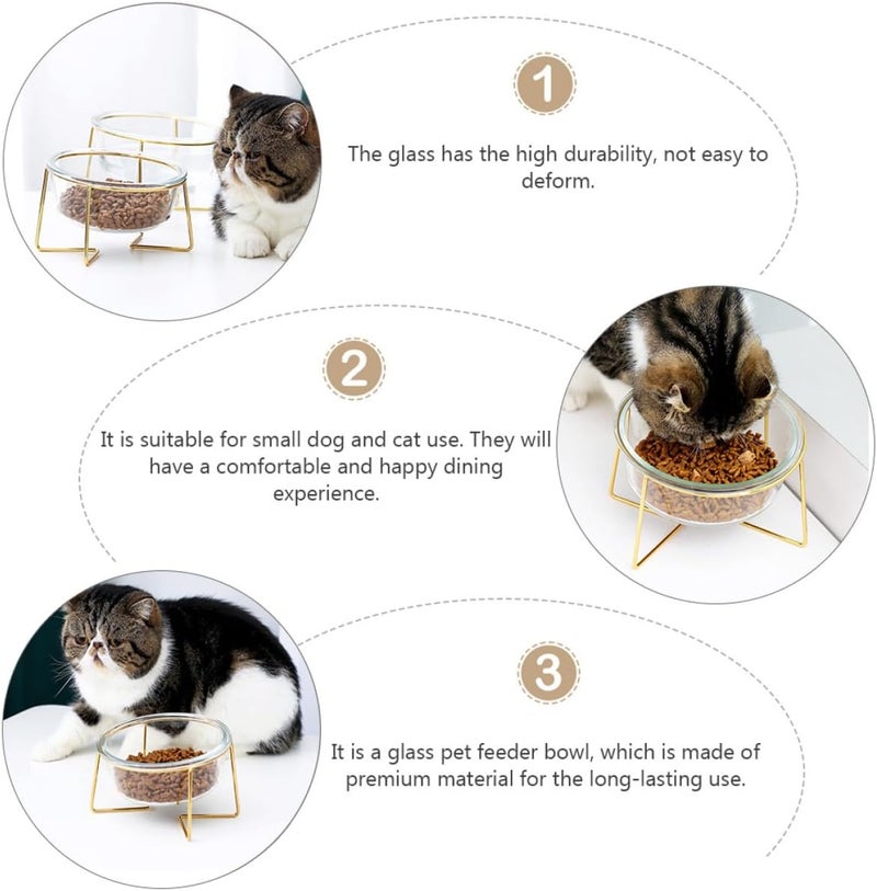 VICASKY Oblique Glass Pet Feeding Bowl with High Metal Stand, 17.8cm 800ml Elevated Dog Feeder, Slow Food Basin for Cats and Dogs, Pet Food Container for Comfortable Mealtime Random Style - Image 3