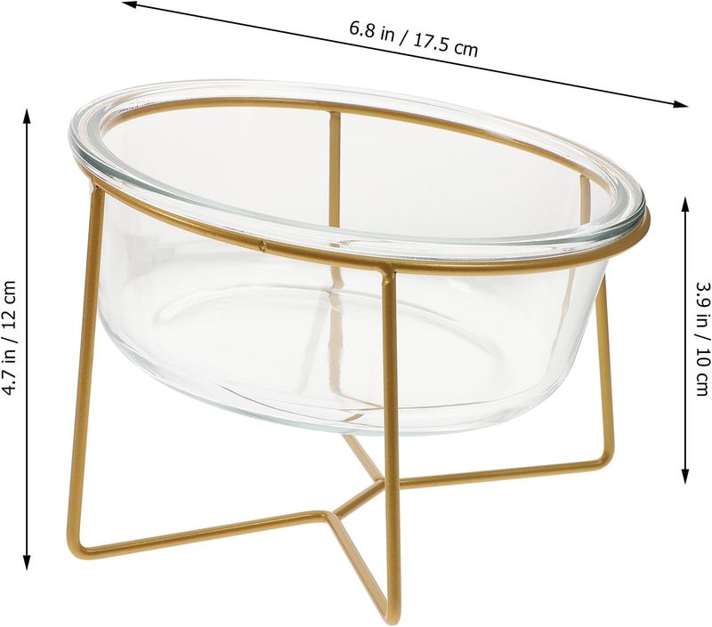 VICASKY Oblique Glass Pet Feeding Bowl with High Metal Stand, 17.8cm 800ml Elevated Dog Feeder, Slow Food Basin for Cats and Dogs, Pet Food Container for Comfortable Mealtime Random Style - Image 2