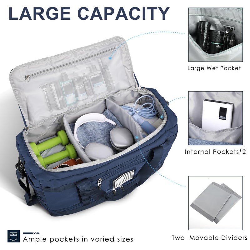 ETRONIK Travel Bag for Men Women, Gym Bag & Tactical Duffle Bags for Travel, Carry on with Toiletry Bag and Shoe Compartment, Weekender Overnight Trip with Wet Pocket for Workout Medical, Blue - Image 2