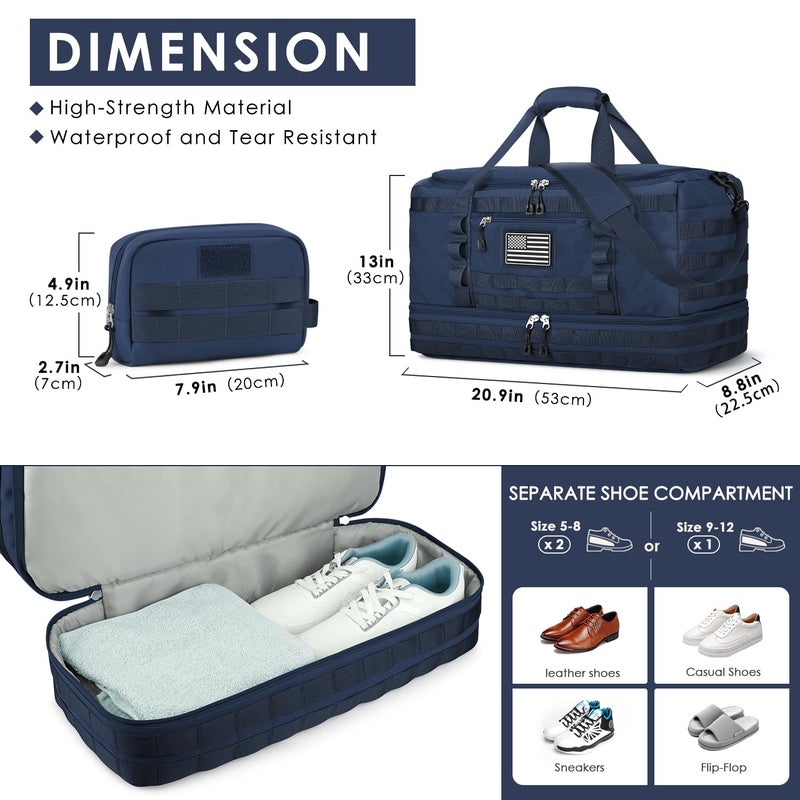 ETRONIK Travel Bag for Men Women, Gym Bag & Tactical Duffle Bags for Travel, Carry on with Toiletry Bag and Shoe Compartment, Weekender Overnight Trip with Wet Pocket for Workout Medical, Blue - Image 4