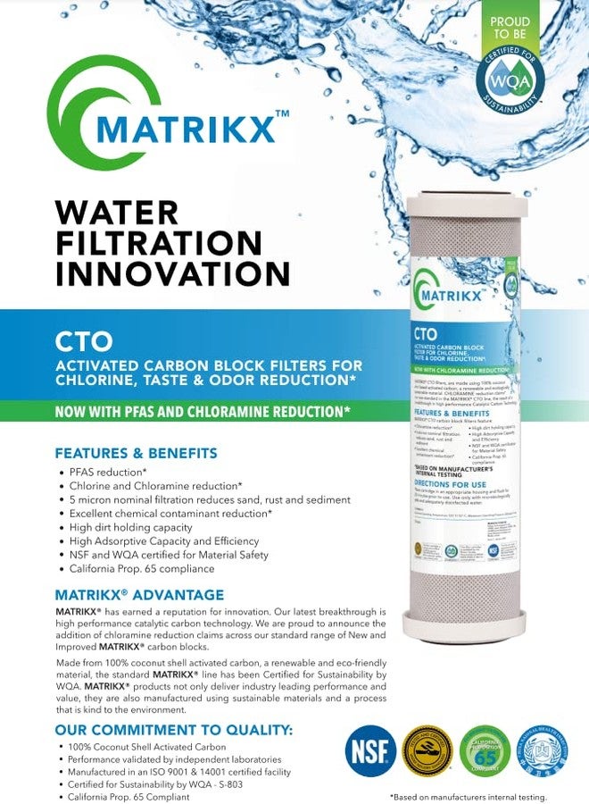 KX Technologies MatriKX Full Flow CTO Carbon Block Filter - Advanced 4.5" x 10" Carbon Water Filter Cartridge with Chloramine and Chlorine Reduction (32-450-10) - Image 3