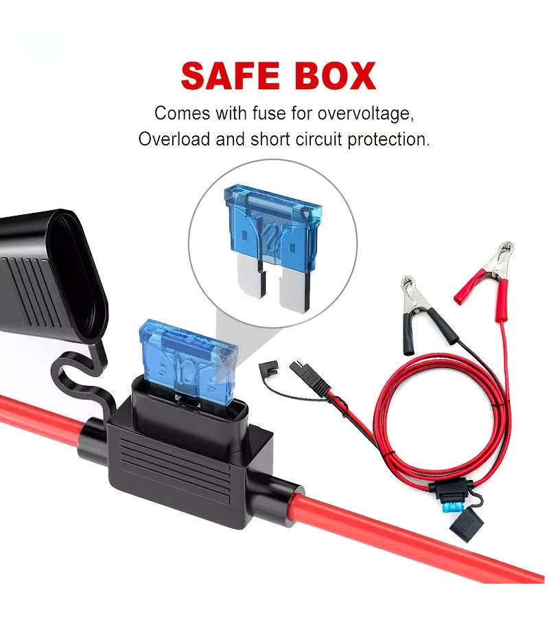 16 Awg Heavy Duty Alligator Clip To Sae Quick Connect Adapter 10Ft With 15A Fuse For Car Audio Upgrades - Image 1