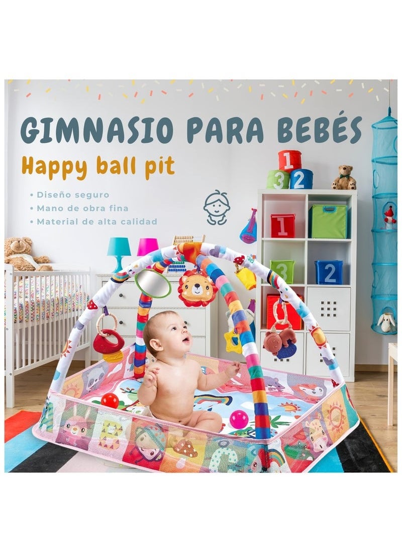 ASIV - Baby Gym 9 in 1 Ball Pool and Interactive Gym Play Mat with 5 Removable Hanging Musical Toys Learning Play Mat with Music Gym Mat Cognitive Toy (Leo) - Image 1