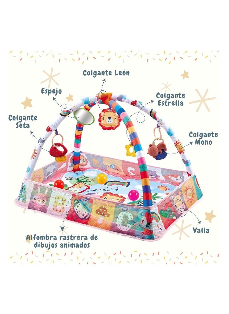 ASIV - Baby Gym 9 in 1 Ball Pool and Interactive Gym Play Mat with 5 Removable Hanging Musical Toys Learning Play Mat with Music Gym Mat Cognitive Toy (Leo) - Image 1