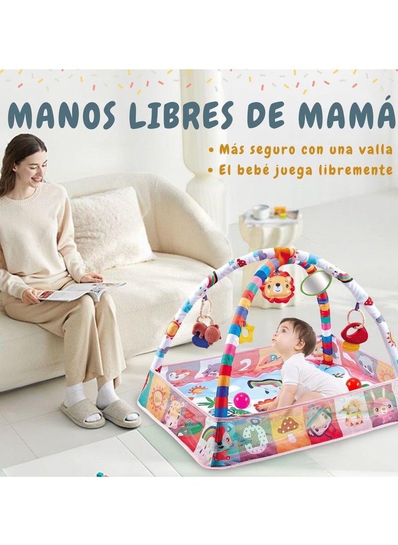 ASIV - Baby Gym 9 in 1 Ball Pool and Interactive Gym Play Mat with 5 Removable Hanging Musical Toys Learning Play Mat with Music Gym Mat Cognitive Toy (Leo) - Image 1