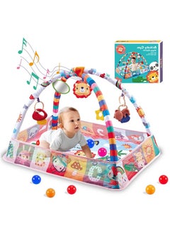 Baby Gym 9 in 1 Ball Pool and Interactive Gym Play Mat with 5 Removable Hanging Musical Toys Learning Play Mat with Music Gym Mat Cognitive Toy (Leo)