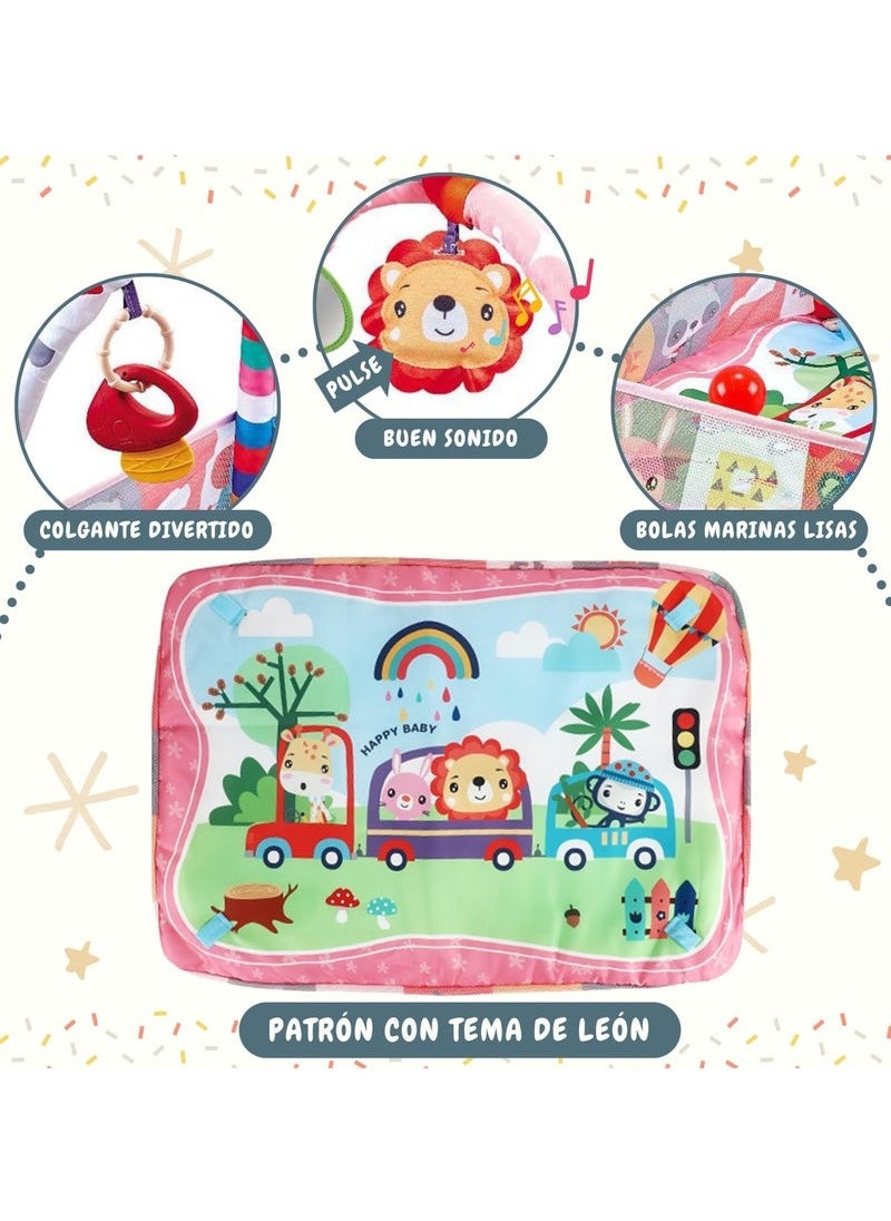 ASIV - Baby Gym 9 in 1 Ball Pool and Interactive Gym Play Mat with 5 Removable Hanging Musical Toys Learning Play Mat with Music Gym Mat Cognitive Toy (Leo) - Image 1