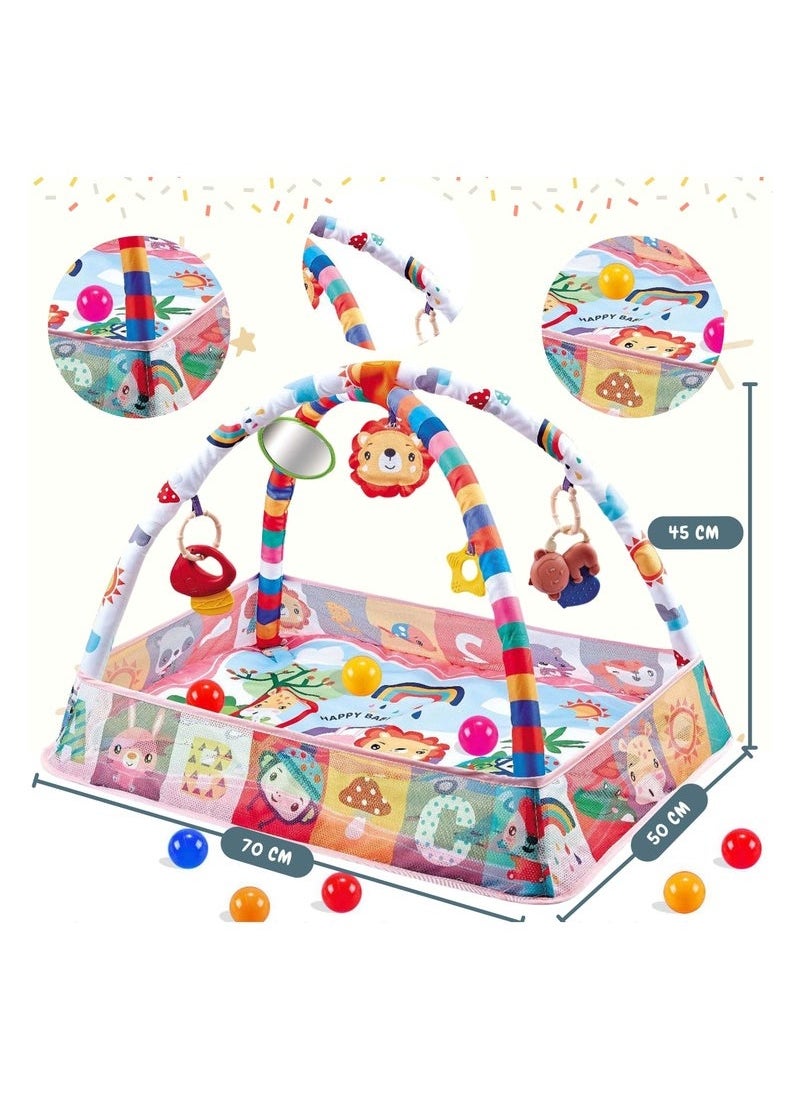 ASIV - Baby Gym 9 in 1 Ball Pool and Interactive Gym Play Mat with 5 Removable Hanging Musical Toys Learning Play Mat with Music Gym Mat Cognitive Toy (Leo) - Image 1
