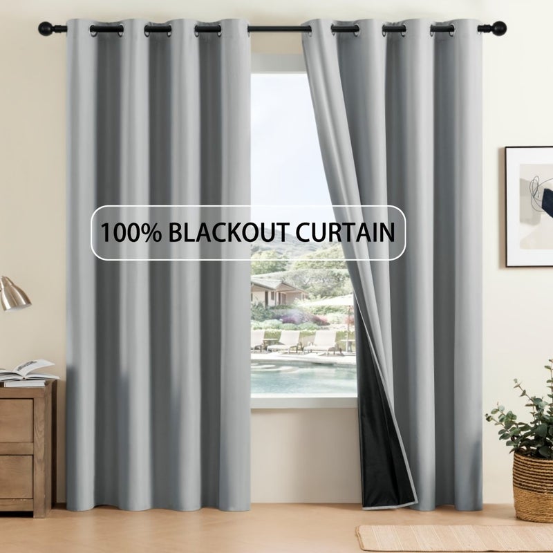 2pcs Grey 32x82 Inch 100 Blackout Grommet Curtains Thermal Insulated Noise Reducing Sun And Privacy Protection For Bedroom Living Room Balcony - Image 1