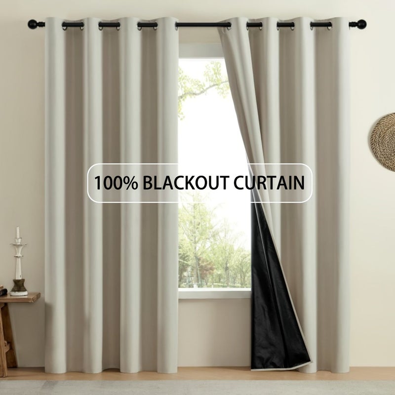 2pcs Grey 32x82 Inch 100 Blackout Grommet Curtains Thermal Insulated Noise Reducing Sun And Privacy Protection For Bedroom Living Room Balcony - Image 3