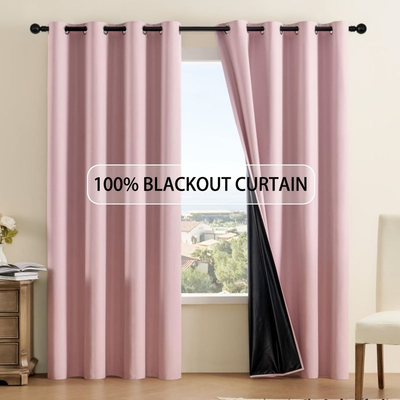 2pcs Grey 32x82 Inch 100 Blackout Grommet Curtains Thermal Insulated Noise Reducing Sun And Privacy Protection For Bedroom Living Room Balcony - Image 2