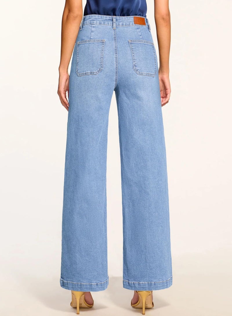 Sidefeel Womens Wide Leg Jeans High Waisted Stretchy Straight Leg Baggy Denim Pants with Pockets Iceland Blue Size 12 - Image 2