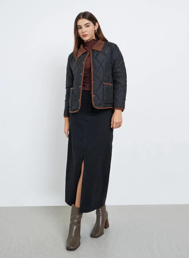 Styli Women Quilted Look Padded Jacket with Collar