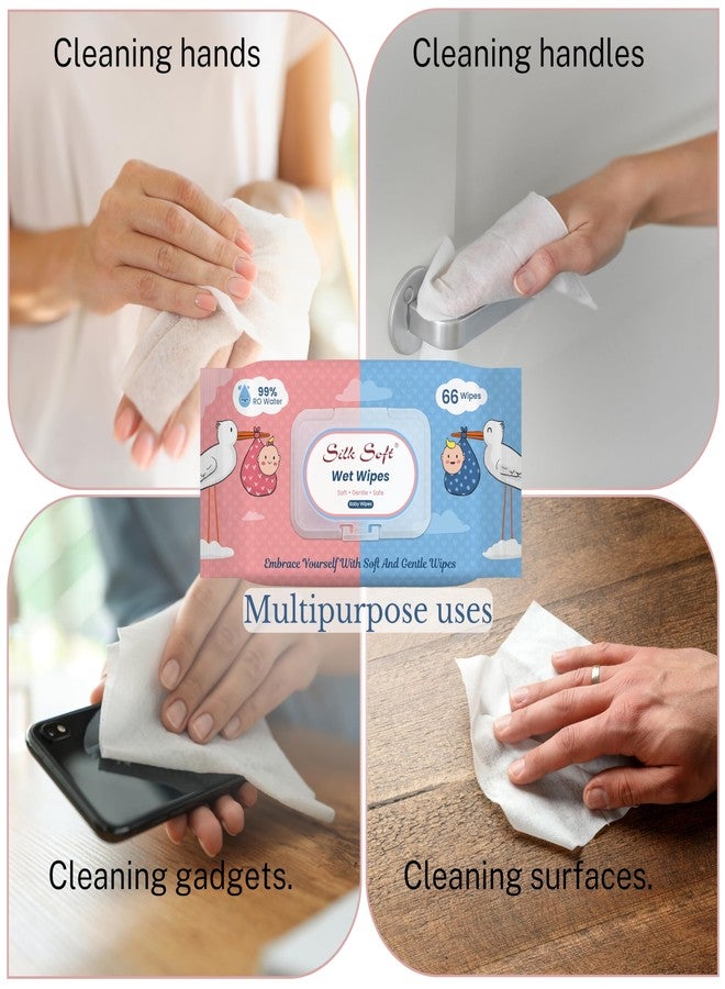 Silk Soft Multipurpose Baby Wet Wipes - 264 Wipes (66 x 4 Packs) | Gentle, Alcohol-Free & Hypoallergenic | Effective Cleaning for Hands, Face & Surfaces - Image 4