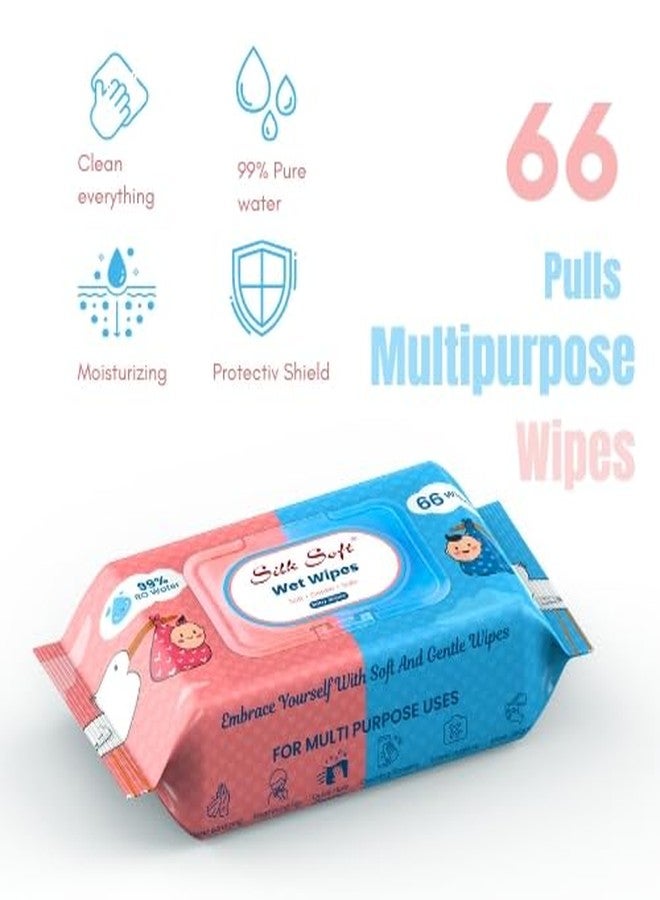 Silk Soft Multipurpose Baby Wet Wipes - 264 Wipes (66 x 4 Packs) | Gentle, Alcohol-Free & Hypoallergenic | Effective Cleaning for Hands, Face & Surfaces - Image 2