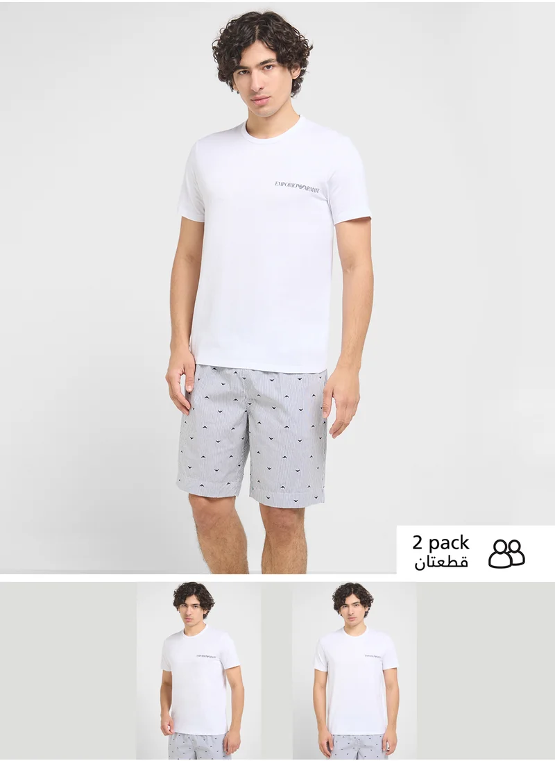 امبوريو ارماني Beachwear Logo Crew Neck T-Shirt