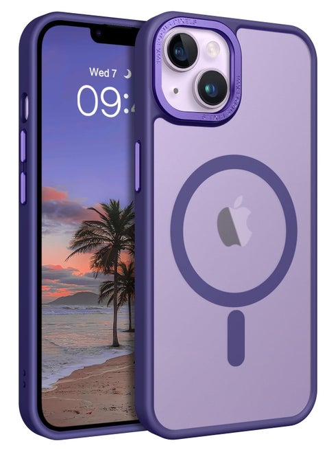 iPhone 13 MagSafe Case Magnetic Back Cover,【Full Shockproof Protection】Translucent Matte Back, Slim Phone Cover with Strong Magnet for Apple 13 (2021)(Purple)