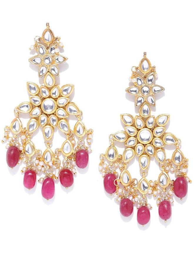 Karatcart Gold Plated Star Design Kundan Dangler Earring for Women's, Red - Image 1