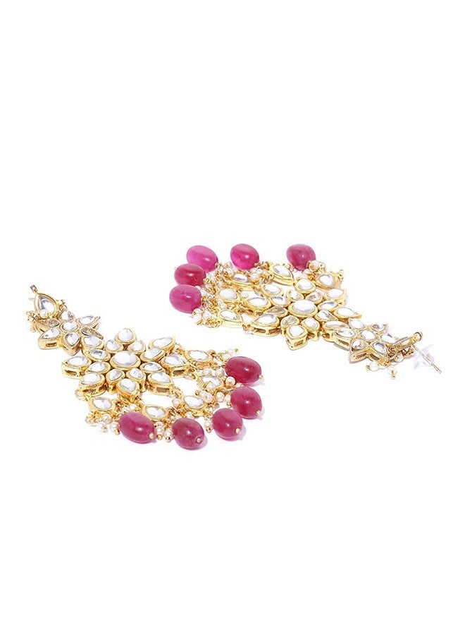Karatcart Gold Plated Star Design Kundan Dangler Earring for Women's, Red - Image 4