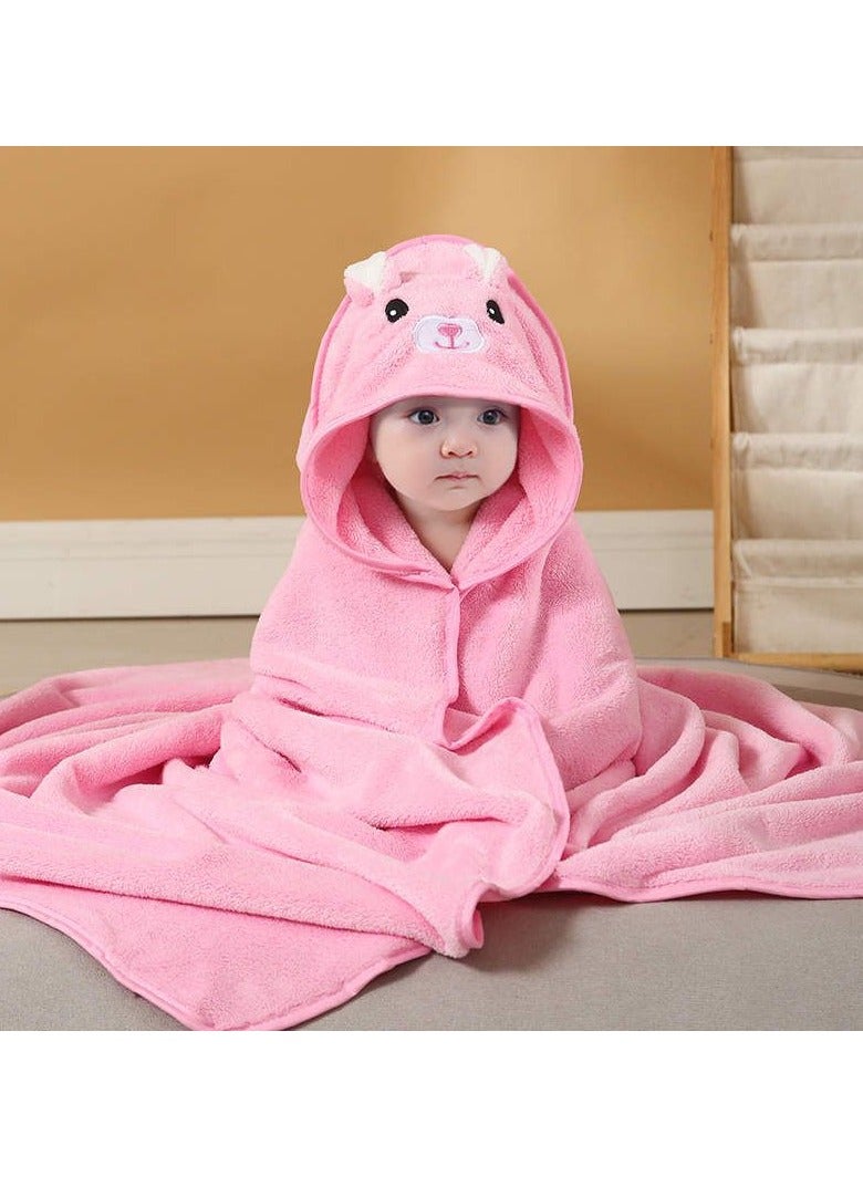 Hooded Baby Towel for Boys and Girls – 80x80cm | 210g | Ultra-Soft Microfiber | Cartoon Embroidery | Newborns, Infant, and Toddler Bath Towel | Pink Color - Image 1