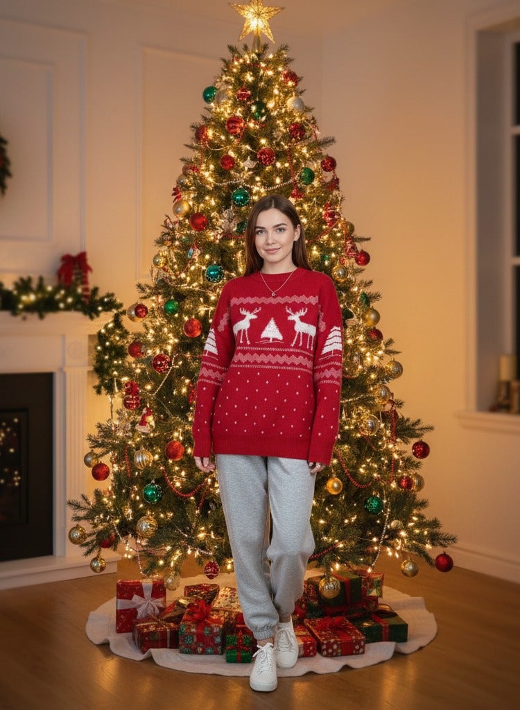A.M Christmas themed sweater, autumn winter, one size fit all - Image 1