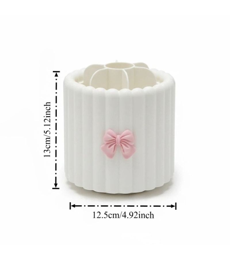 Pink 360 Degree Rotating Makeup Brush Holder With Spinning Base And Compartments - Image 2