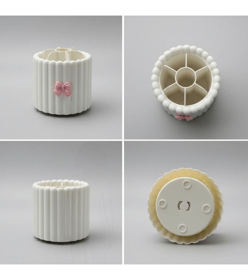 Pink 360 Degree Rotating Makeup Brush Holder With Spinning Base And Compartments - Image 3