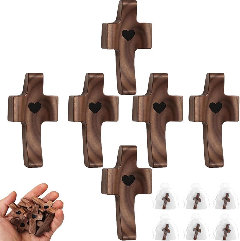 REATIFUL Wooden Cross Fidget,Cross My Heart,Small Wooden Crosses for Pocket Prayers,Prayer Cross for Hand,Pocket Cross Christian Gifts for Women and Fidget Toys for Adults (6PCS) - Image 1