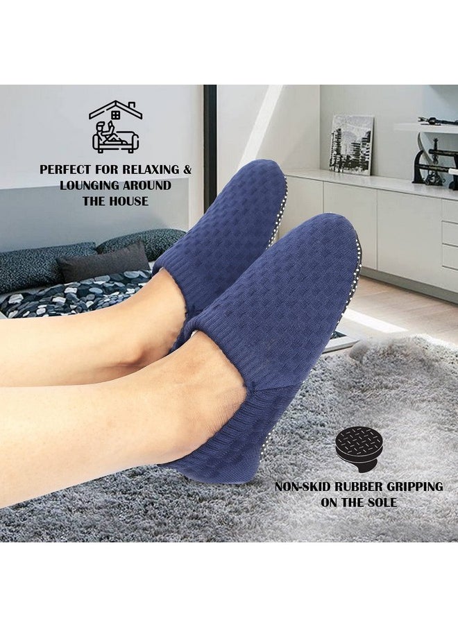 Footmate - Footmate Lightweight Anti-Skid House Shoes, Anti Slip/Skid Rubber Grip Casual House Slipper Socks, Low Cut Socks for Home, Office, Living Room, Bedroom - NAVY, Size- XL (27 cm) (2 Pair Pack) - Image 1