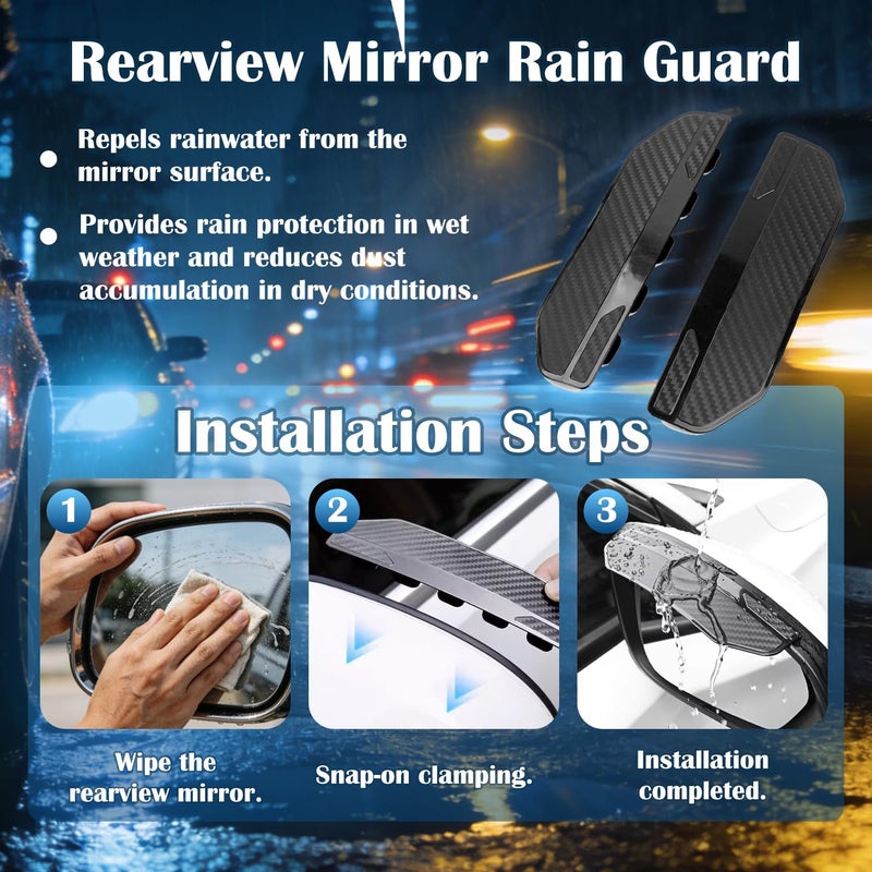 TFNBNG 2PCS Universal Snap-On Side Mirror Rain Guards | Car Mirror Rain Visor Eyebrow Cover, Carbon Fiber Waterproof Protector for SUV, Truck, RV, Vehicle Accessoriesâ€‹â€‹ - Image 4