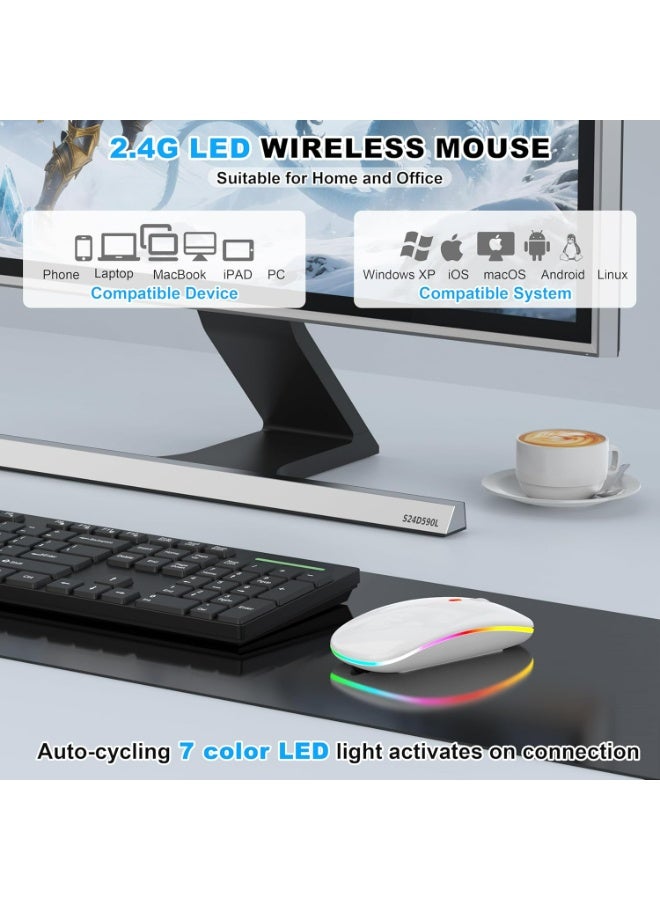 Wireless Bluetooth Mouse, Bluetooth  + 2.4GHz USB Wireless Receiver, Type-C Rechargeable Silent Bluetooth Wireless Mouse for PCs, Laptops, Tablets, Cell Phones, 3 Preset Adjustable DPI with RGB Lights - Image 4