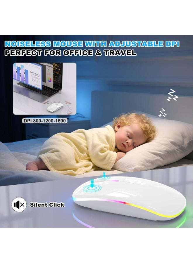 Wireless Bluetooth Mouse, Bluetooth  + 2.4GHz USB Wireless Receiver, Type-C Rechargeable Silent Bluetooth Wireless Mouse for PCs, Laptops, Tablets, Cell Phones, 3 Preset Adjustable DPI with RGB Lights - Image 2