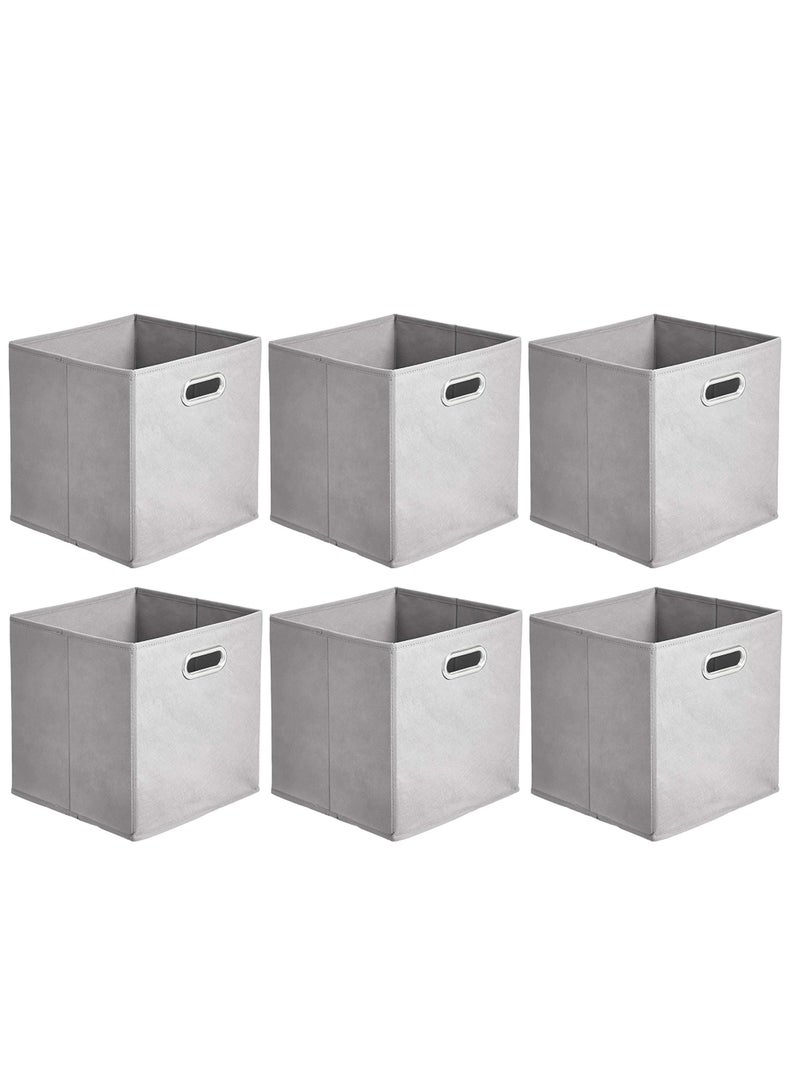 Excefore Collapsible Fabric Storage Cubes with Oval Grommets 6-Pack Light Grey - Image 1