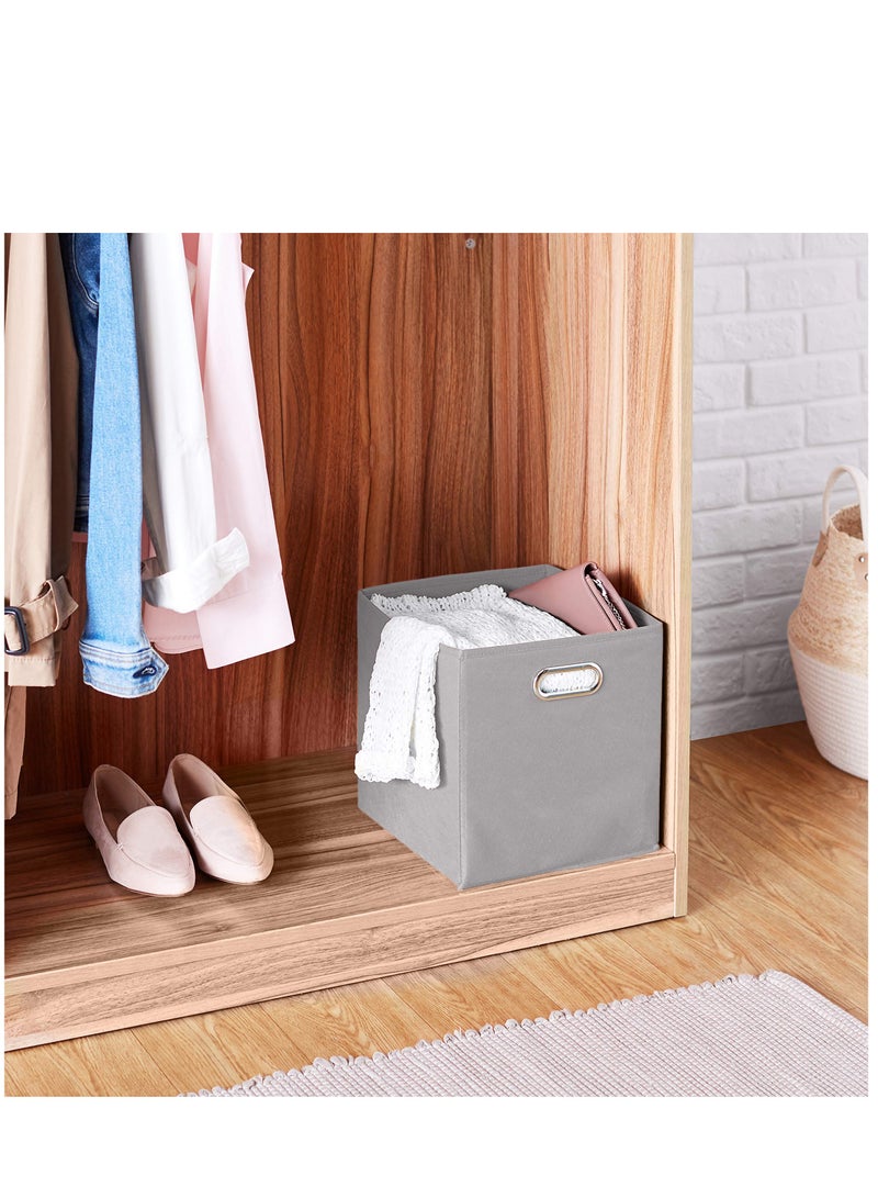 Excefore Collapsible Fabric Storage Cubes with Oval Grommets 6-Pack Light Grey - Image 5