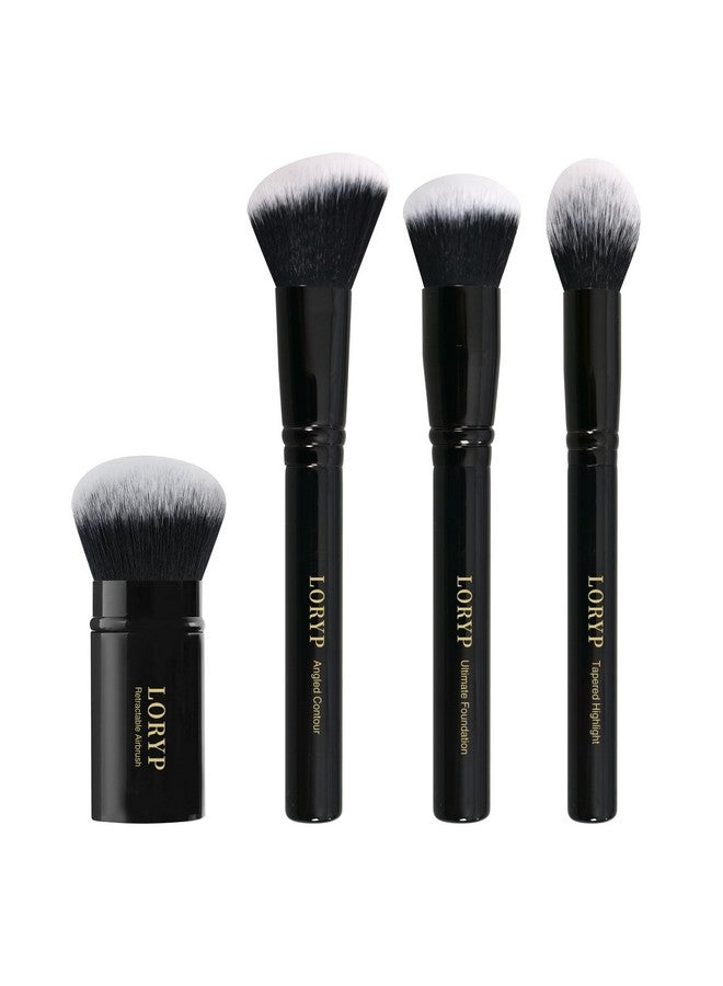 LORYP LORYP 4 Pcs Full Face Professional Makeup Brushes Set with Retractable Kabuki Airbrush For Powder,Liquid,Cream,Angled Blush Brush, Foundation Brush, Tapered Highlight Brush  - Image 1