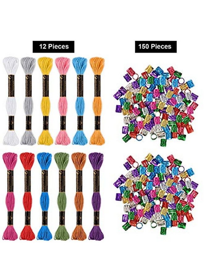 WILLBOND 162 Pieces Hair Accessory String Includes 12 Pieces Hair Braiding String Colorful String For Hair And 150 Pieces Metal Hair Cuffs  - Image 4