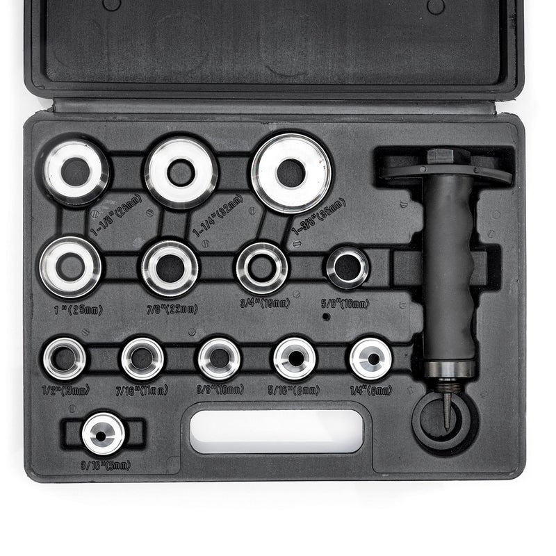 NEIKO 02604A Hole Punch Set SAE Metric 316 138 5 35mm 14 Piece Sharp Hollow Hole Punch Kit Gasket Cutting Puncher Foam Cutter Leather Hole Punches 6 Interchangeable