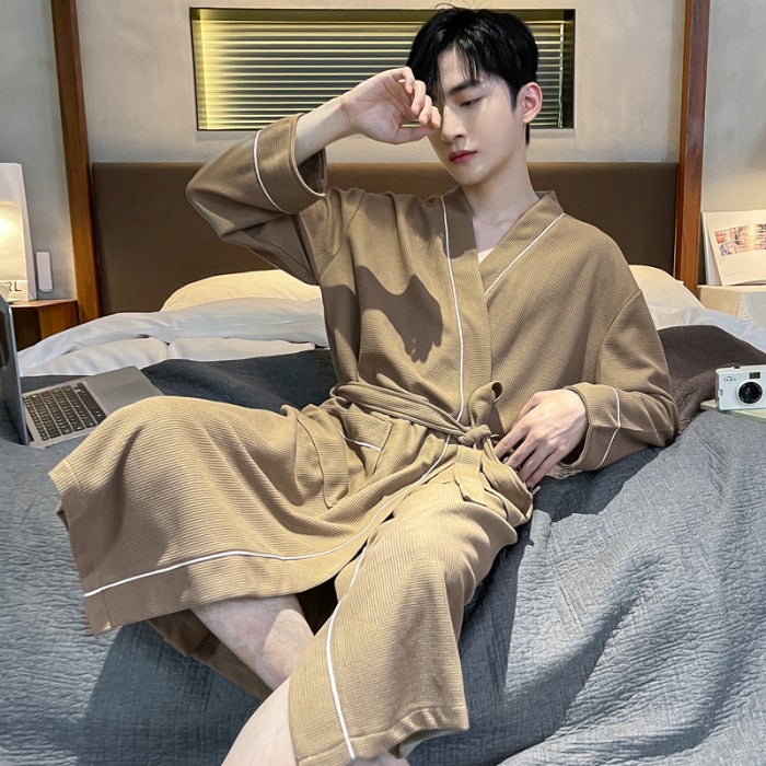 Cotton Waffle Long Sleeve Bathrobe