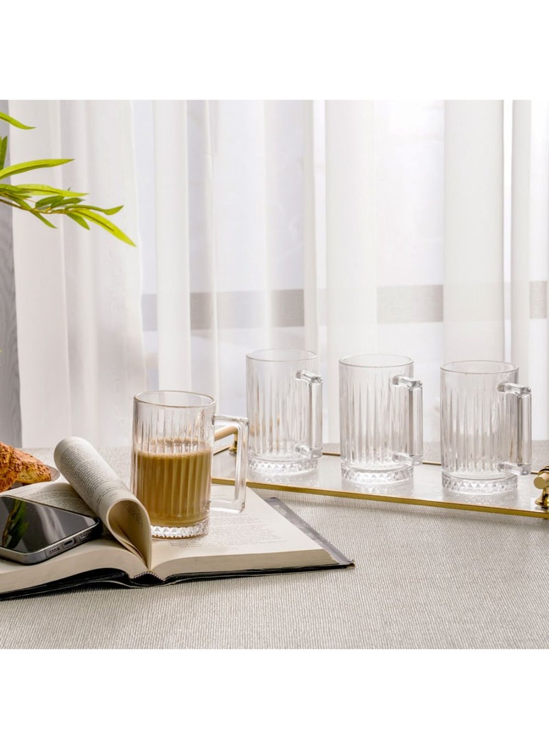 DANUBE HOME مجموعة أكواب زجاجية مكونة من 4 قطع من مينيتا - أكواب قهوة وشاي زجاجية شفافة فاخرة، أدوات شرب مقاومة للحرارة للمشروبات الساخنة والباردة، أكواب أنيقة آمنة في غسالة الصحون للاستخدام المنزلي والمكتبي سعة 300 مل - Image 4