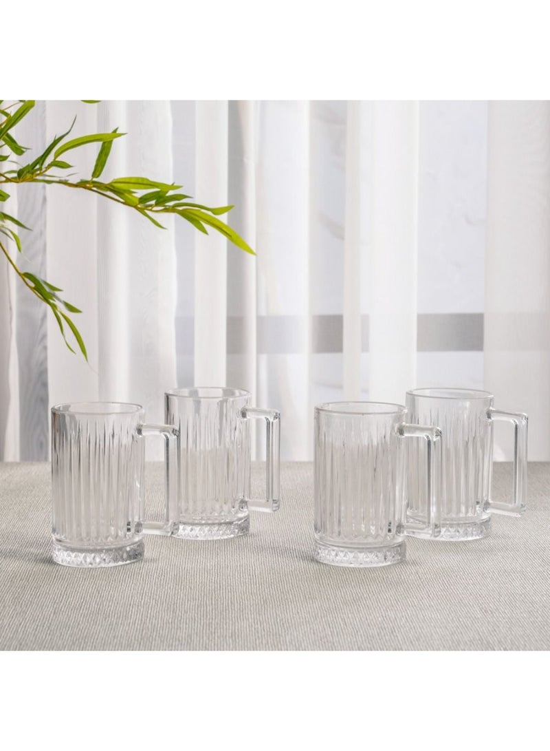 DANUBE HOME مجموعة أكواب زجاجية مكونة من 4 قطع من مينيتا - أكواب قهوة وشاي زجاجية شفافة فاخرة، أدوات شرب مقاومة للحرارة للمشروبات الساخنة والباردة، أكواب أنيقة آمنة في غسالة الصحون للاستخدام المنزلي والمكتبي سعة 300 مل - Image 1